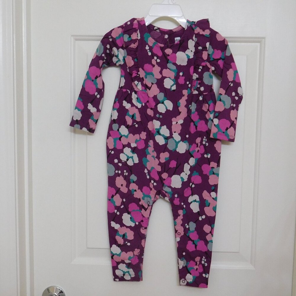NWT Tea Collection Snowy Branches Ruffle Sleeve Pants Romper sz 12-18 Months